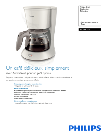 Product information | Philips HD7461/03 blanche/beige Cafetière filtre Product fiche | Fixfr