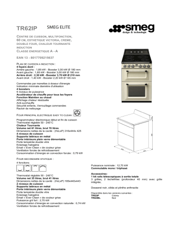 Product information | Smeg TR62IP Cuisinière induction Product fiche | Fixfr