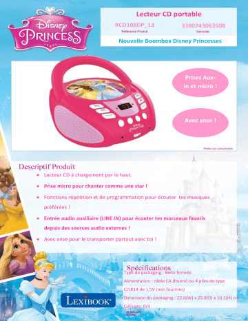 Product information | Lexibook RCD108DP Disney Princess Lecteur CD Product fiche | Fixfr