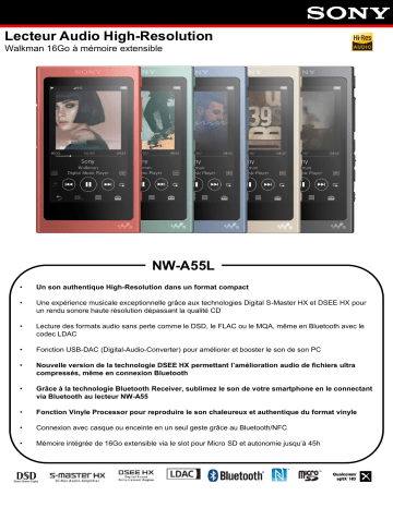 Product information | Sony NW-A55L bleu Lecteur MP3 Product fiche | Fixfr
