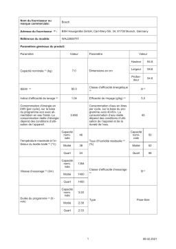 Bosch WAJ28087FF Lave linge hublot Product fiche