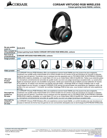 Product information | Corsair VIRTUOSO CARBON Casque gamer Product fiche | Fixfr