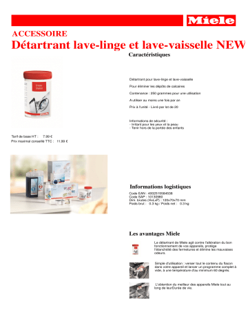 Product information | Miele LL et LV / 250g Nettoyant lave vaisselle - lave linge Product fiche | Fixfr