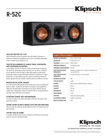 Product information | Klipsch R-52 C Noir Enceinte centrale Product fiche | Fixfr