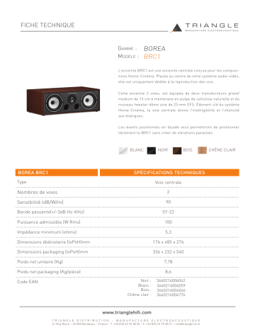 Product information | Triangle Borea BRC1 Chene Clair Enceinte centrale Product fiche | Fixfr