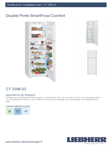 Product information | Liebherr CT3306-23 Réfrigérateur 2 portes Product fiche | Fixfr