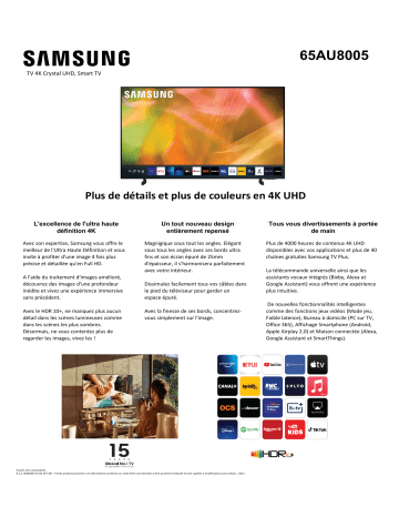 Product information | Samsung UE65AU8005 2021 TV LED Product fiche | Fixfr