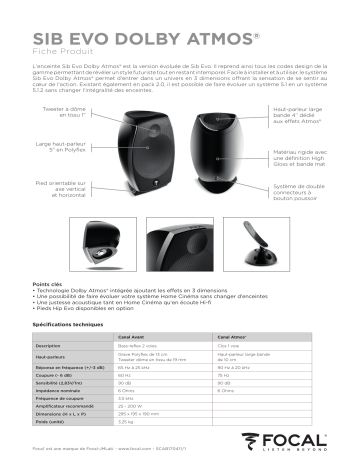 Pack Sib evo Dolby Atmos 2.0 | Product information | Focal Sib Evo Dolby Atmos 5.1.2 Pack enceinte Home Cinéma Product fiche | Fixfr