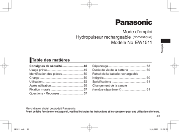 Owner's manual | Panasonic EW1511 Hydropulseur Manuel du propriétaire | Fixfr