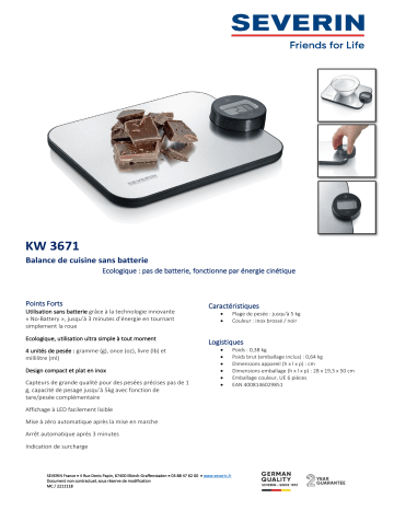 Product information | Severin KW 3671 5kg Balance de cuisine Product fiche | Fixfr