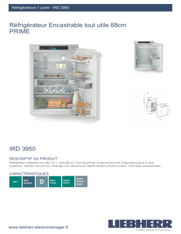 Product information | Liebherr IRD3950-20 Réfrigérateur 1 porte encastrable Product fiche | Fixfr