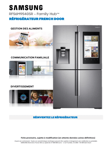 Product information | Samsung RF56M9540SR Family Hub Réfrigérateur multi portes Product fiche | Fixfr