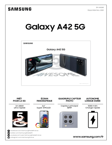 Galaxy A42 Blanc 5G | Galaxy A42 Noir 5G | Product information | Samsung Galaxy A42 Gris 5G Smartphone Product fiche | Fixfr