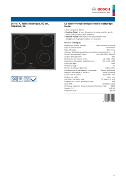 Bosch PKF645B17E SERIE 4 Table vitrocéramique Product fiche