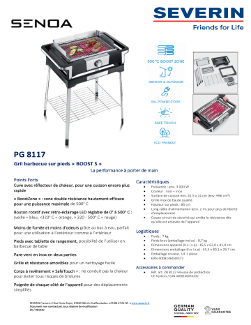 Product information | Severin PG 8117 Barbecue électrique Product fiche | Fixfr