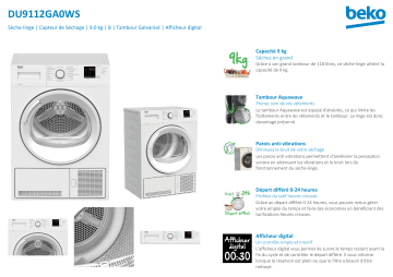 Product information | Beko DU9112GA0WS Sèche linge à condensation Manuel utilisateur | Fixfr