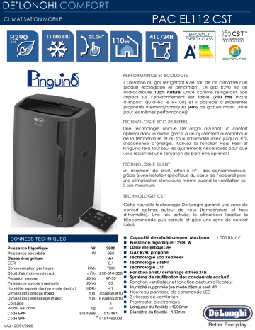 Product information | Delonghi PAC EL 112 CST REALFEEL Climatiseur Product fiche | Fixfr