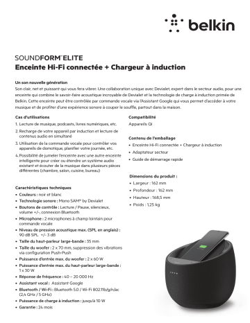 Product information | Belkin Soundform by Devialet Google Blanc Enceinte Product fiche | Fixfr