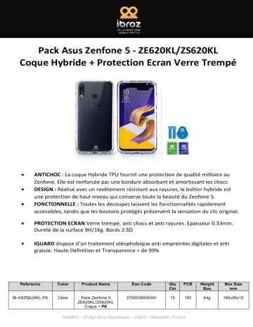 Product information | Ibroz Asus Zenfone 5 Coque + Verre trempé Pack Product fiche | Fixfr
