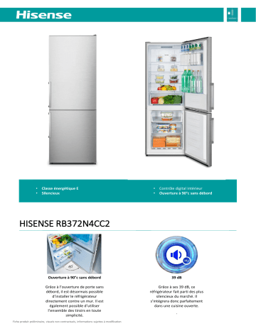 Product information | Hisense RB372N4CC2 Réfrigérateur combiné Product fiche | Fixfr