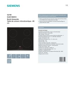 Siemens EU651BEB1E IQ100 Table induction Product fiche