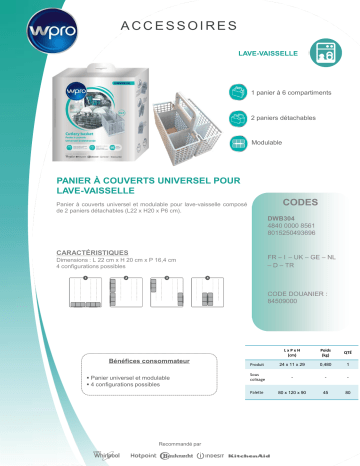 Product information | Wpro à couverts LV DWB304 Panier à couverts Product fiche | Fixfr