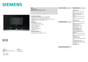 Product information | Siemens BF634LGS1 IQ700 Micro ondes encastrable Product fiche | Fixfr