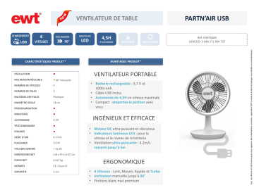 Product information | EWT PARTN'AIR USB Ventilateur Product fiche | Fixfr