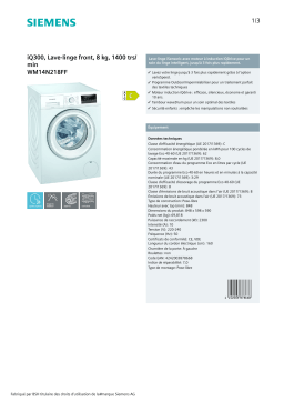 Siemens WM14N218FF Lave linge hublot Product fiche