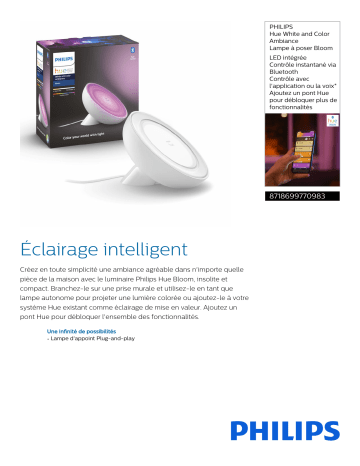 Product information | Philips Hue Bloom Blanc Lampe connectée Product fiche | Fixfr