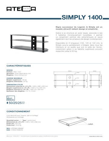 Product information | Ateca Simply 1400 65P avec cache cables Meuble TV Product fiche | Fixfr
