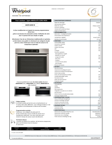 Product information | Whirlpool AKZ96240IX Four encastrable Product fiche | Fixfr