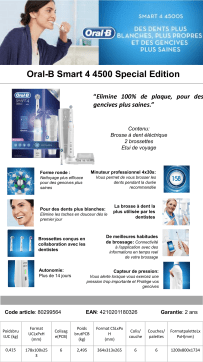 Oral-B Smart serie 4500 spécial edition Brosse à dents électrique Product fiche