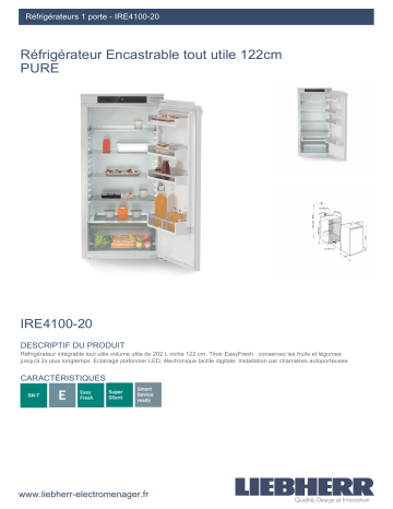 Product information | Liebherr IRE4100-20 Réfrigérateur 1 porte encastrable Product fiche | Fixfr