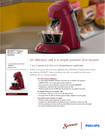 Product information | Philips HD6554/91 Original Rouge Senseo Product fiche | Fixfr