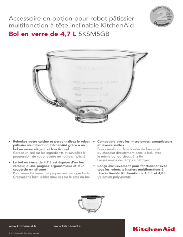 Product information | Kitchenaid 5KSM5GB Bol verre pour robot ARTISAN Bol Product fiche | Fixfr