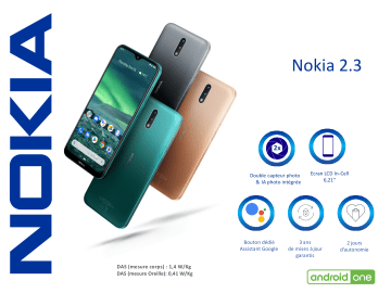 Product information | Nokia 2.3 Charbon Smartphone Product fiche | Fixfr