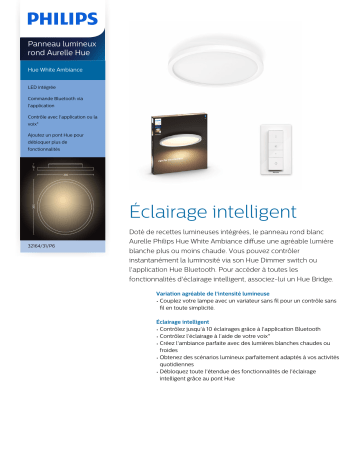 Product information | Philips Hue AURELLE Panneau LED blanc 39.5cm 28W Panneaux lumineux Product fiche | Fixfr