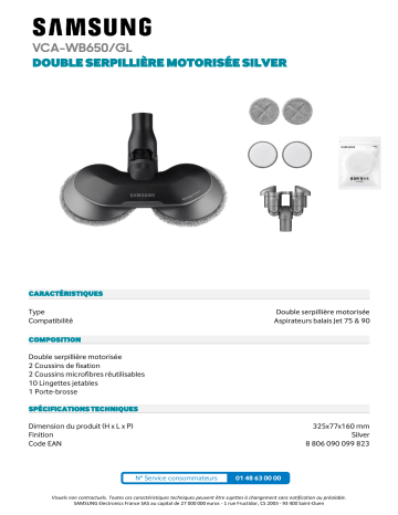 Product information | Samsung Motorisé compatible jet 75/90 silver Serpillière Product fiche | Fixfr