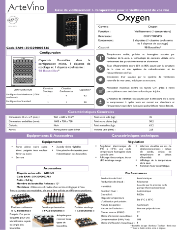 Product information | Artevino OXP1T98NPD Cave à vin vieillissement Product fiche | Fixfr