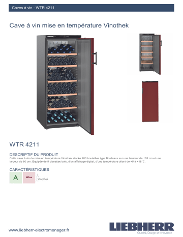 Product information | Liebherr WTR4211 Cave à vin de service Product fiche | Fixfr