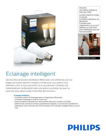 Product information | Philips Pack x2 B22 Hue White & Ambiance Ampoule connectée Product fiche | Fixfr