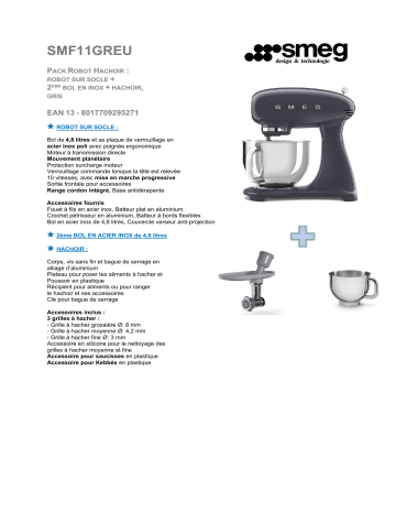 Product information | Smeg SMF11GREU gris Robot pâtissier Product fiche | Fixfr