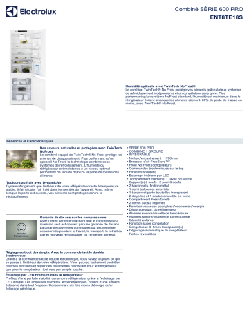 Product information | Electrolux ENT8TE18S Réfrigérateur combiné encastrable Product fiche | Fixfr
