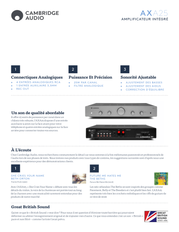 Product information | Cambridge Audio AXA25 Amplificateur HiFi Product fiche | Fixfr