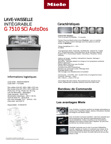 Product information | Miele G 7510 SCi AutoDos Lave vaisselle encastrable Product fiche | Fixfr