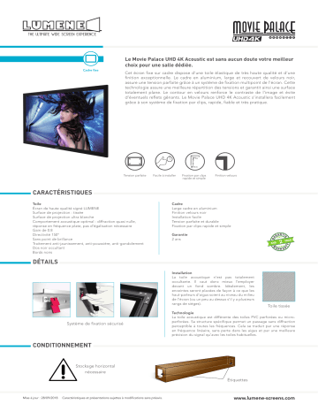 Product information | Lumene Movie Palace UHD 4K Acoustique 300C Ecran de projection Product fiche | Fixfr