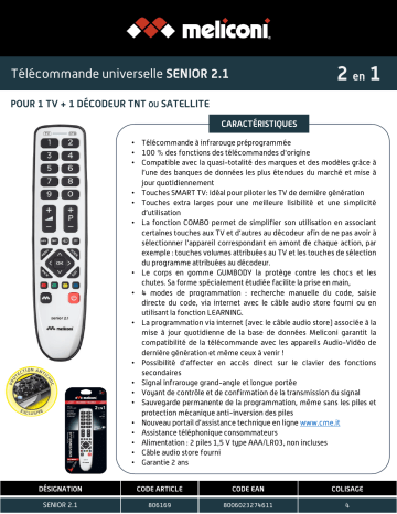 Product information | Meliconi Smart Pratico 2.1 Télécommande universelle Product fiche | Fixfr