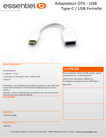 Product information | Essentielb OTG USB-C 3.0 Câble USB C Product fiche | Fixfr