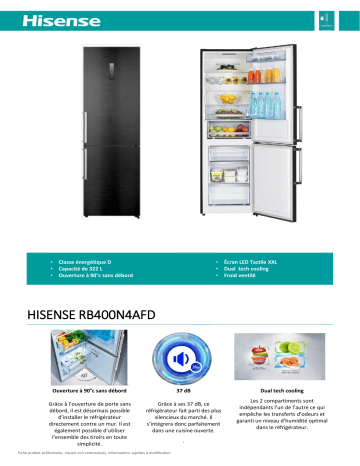 Product information | Hisense RB400N4AFD Réfrigérateur combiné Product fiche | Fixfr